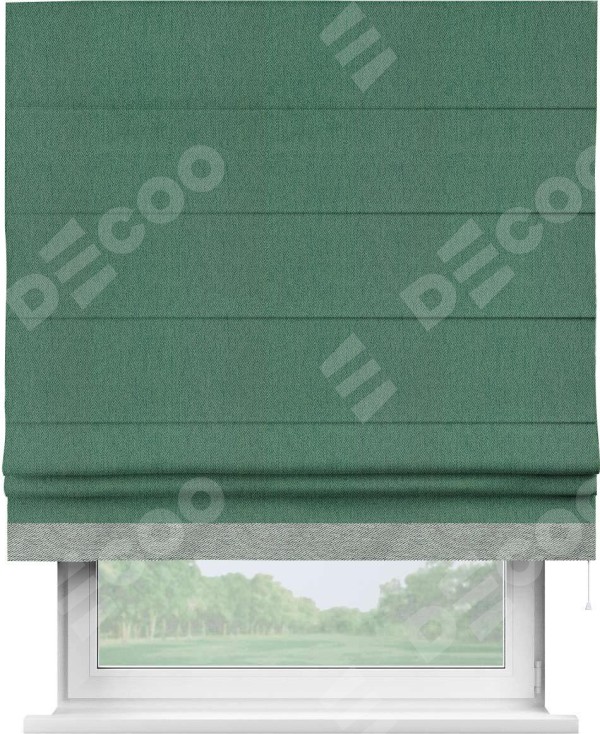 Римская штора «Кортин» с кантом Джестер, для проема, ткань твид блэкаут, зелёный