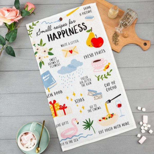 Полотенце кухонное Доляна Happiness, 35х60 см, 100% хл, 160г/м2