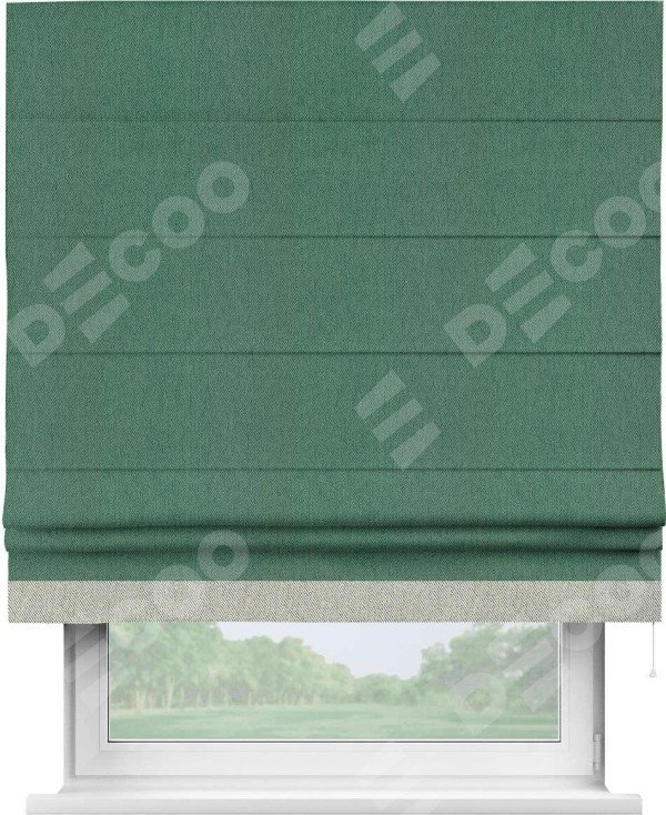 Римская штора «Кортин» с кантом Джестер, для проема, ткань твид блэкаут, зелёный