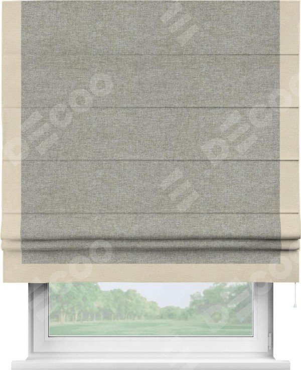 Римская штора «Кортин» с кантом Виктория, для проема, ткань лён кашемир серый
