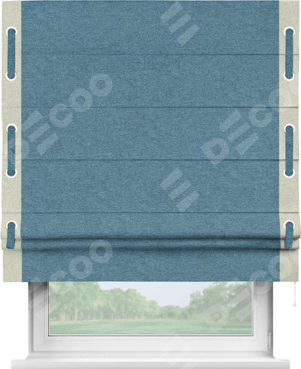 Римская штора «Кортин» с кантом Стрим Дуо (люверсы с пояском), для проема, ткань твид блэкаут, светло-синий