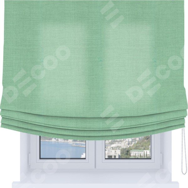 Римская штора Soft с мягкими складками, ткань лён светло-бирюзовый