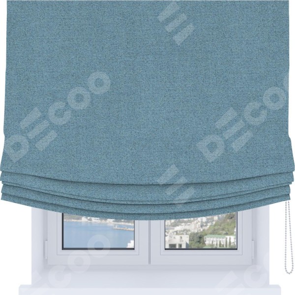 Римская штора Soft с мягкими складками, ткань лён блэкаут голубой